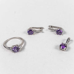 Set Bijuterii STILL Argint 925 - Pandantiv, Inel, Cercei, Zirconia, Marime Inel 7, Violet