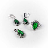 Set Bijuterii STILL Argint 925 - Pandantiv, Inel, Cercei, Zirconia, Marime Inel 7, Verde