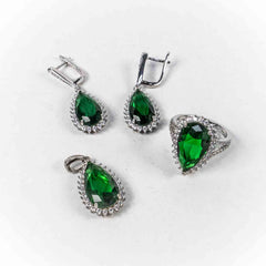 Set Bijuterii STILL Argint 925 - Pandantiv, Inel, Cercei, Zirconia, Marime Inel 7, Verde