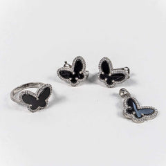 Set Bijuterii STILL Argint 925 - Pandantiv, Inel, Cercei, Onix si Zirconia, Marime Inel 6, Negru