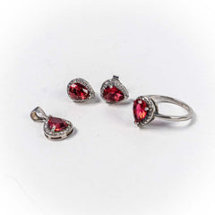 Set Bijuterii STILL Argint 925 - Pandantiv, Inel, Cercei, Zirconia, Marime Inel 5,7, Rosu