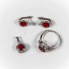 Set Bijuterii STILL Argint 925 - Pandantiv, Inel, Cercei, Zirconia, Marime Inel 5,5, Rosu