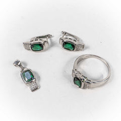 Set Bijuterii STILL Argint 925 - Pandantiv, Inel, Cercei, Zirconia, Marime Inel 9, Verde