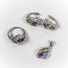 Set Bijuterii STILL Argint 925 - Pandantiv, Inel, Cercei, Zirconia, Marime Inel 7, Multicolor