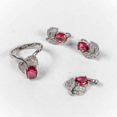 Set Bijuterii STILL Argint 925 - Pandantiv, Inel, Cercei, Turmalina si Zirconia, Marime Inel 9, Roz