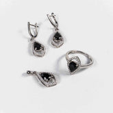 Set Bijuterii STILL Argint 925 - Pandantiv, Inel, Cercei, Zirconia, Marime Inel 7, Negru