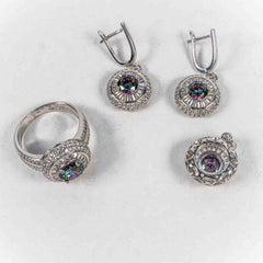 Set Bijuterii STILL Argint 925 - Pandantiv, Inel, Cercei, Topaz Mistic si Zirconia, Marime Inel 8, Multicolor