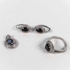 Set Bijuterii STILL Argint 925 - Pandantiv, Inel, Cercei, Zirconia, Marime Inel 8, Negru