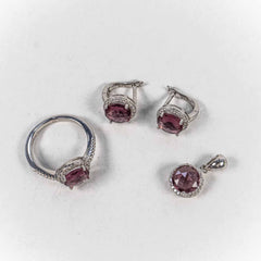 Set Bijuterii STILL Argint 925 - Pandantiv, Inel, Cercei, Zirconia, Marime Inel 7, Visiniu