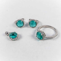 Set Bijuterii STILL Argint 925 - Pandantiv, Inel, Cercei, Zirconia, Marime Inel 7, Turcoaz