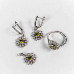 Set Bijuterii STILL Argint 925 - Pandantiv, Inel, Cercei, Citrin si Zirconia, Marime Inel 6, Galben