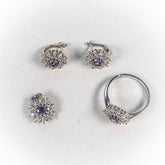 Set Bijuterii STILL Argint 925 - Pandantiv, Inel, Cercei, Zirconia, Marime Inel 8, Violet
