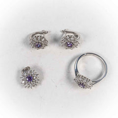 Set Bijuterii STILL Argint 925 - Pandantiv, Inel, Cercei, Zirconia, Marime Inel 8, Violet