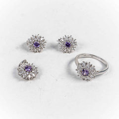 Set Bijuterii STILL Argint 925 - Pandantiv, Inel, Cercei, Zirconia, Marime Inel 8, Violet