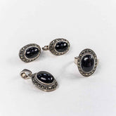 Set Bijuterii STILL Argint 925 - Pandantiv, Inel, Cercei, Onix si Marcasite, Marime Inel 7, Negru