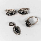 Set Bijuterii STILL Argint 925 - Pandantiv, Cercei, Onix si Marcasite, Negru