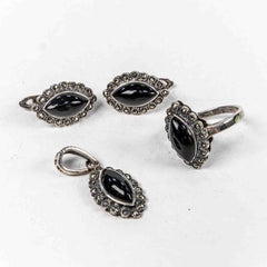 Set Bijuterii STILL Argint 925 - Pandantiv, Cercei, Onix si Marcasite, Negru