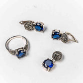 Set Bijuterii STILL Argint 925 - Pandantiv, Inel, Cercei, Zirconia si Marcasite, Marime Inel 8, Albastru