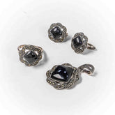 Set Bijuterii STILL Argint 925 - Pandantiv, Inel, Cercei, Onix si Marcasite, Marime Inel 7, Negru