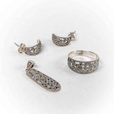 Set Bijuterii STILL Argint 925 - Pandantiv, Inel, Cercei, Marcasite, Marime Inel 8, Gri Metalic