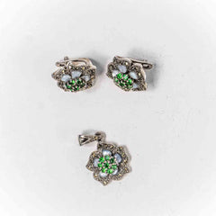 Set Bijuterii STILL Argint 925 - Pandantiv, Cercei, Zirconia si Marcasite, Verde