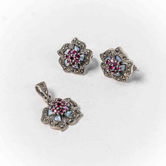 Set Bijuterii STILL Argint 925 - Pandantiv, Cercei, Zirconia si Marcasite, Roz