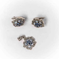 Set Bijuterii STILL Argint 925 - Pandantiv, Cercei, Zirconia si Marcasite, Albastru