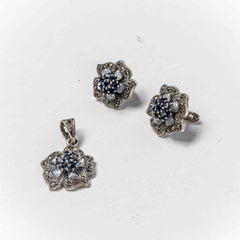 Set Bijuterii STILL Argint 925 - Pandantiv, Cercei, Zirconia si Marcasite, Albastru