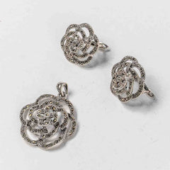 Set Bijuterii STILL Argint 925 - Pandantiv, Cercei, Marcasite, Gri Metalic