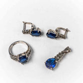 Set Bijuterii STILL Argint 925 - Pandantiv, Inel, Cercei, Zirconia si Marcasite, Marime Inel 7,5, Albastru