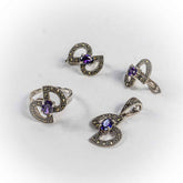 Set Bijuterii STILL Argint 925 - Pandantiv, Inel, Cercei, Ametist si Marcasite, Marime Inel 8, Violet