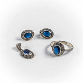 Set Bijuterii STILL Argint 925 - Pandantiv, Inel, Cercei, Zirconia si Marcasite, Marime Inel 8, Albastru