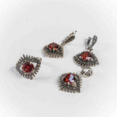 Set Bijuterii STILL Argint 925 - Pandantiv, Inel, Cercei, Granit si Marcasite, Marime Inel 8, Rosu