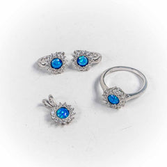 Set Bijuterii STILL Argint 925 - Pandantiv, Inel, Cercei, Opal, Marime Inel 6, Albastru
