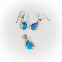 Set Bijuterii STILL Argint 925 - Pandantiv, Cercei, Opal, Albastru