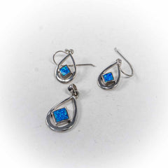 Set Bijuterii STILL Argint 925 - Pandantiv, Cercei, Opal, Albastru