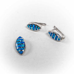 Set Bijuterii STILL Argint 925 - Pandantiv, Cercei, Opal, Albastru