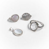 Set Bijuterii STILL Argint 925 - Pandantiv, Inel, Cercei, Sidef, Marime Inel 8, Alb sidefat