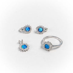 Set Bijuterii STILL Argint 925 - Pandantiv, Inel, Cercei, Opal, Marime Inel 6, Albastru