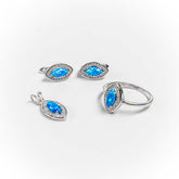 Set Bijuterii STILL Argint 925 - Pandantiv, Inel, Cercei, Opal, Marime Inel 7, Albastru