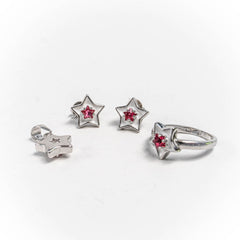 Set Bijuterii STILL Argint 925 - Pandantiv, Inel, Cercei, Email, Marime Inel 4, Rosu