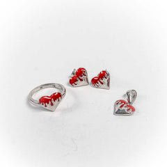 Set Bijuterii STILL Argint 925 - Pandantiv, Inel, Cercei, Email, Marime Inel 4, Rosu