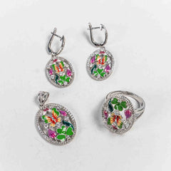 Set Bijuterii STILL Argint 925 - Pandantiv, Inel, Cercei, Email, Marime Inel 8, Multicolor