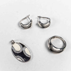 Set Bijuterii STILL Argint 925 - Pandantiv, Inel, Cercei, Email, Marime Inel 9, Multicolor