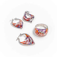 Set Bijuterii STILL Argint 925 - Pandantiv, Inel, Cercei, Email, Marime Inel 8, Multicolor