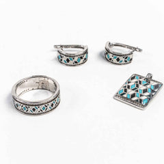 Set Bijuterii STILL Argint 925 - Pandantiv, Inel, Cercei, Email, Marime Inel 9, Multicolor