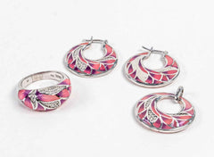 Set Bijuterii STILL Argint 925 - Pandantiv, Inel, Cercei, Email si Zirconia, Marime Inel 8, Rosu