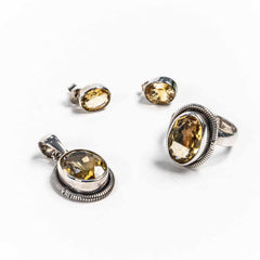 Set Bijuterii STILL Argint 925 - Pandantiv, Inel, Cercei, Citrin, Inel Reglabil, Verde