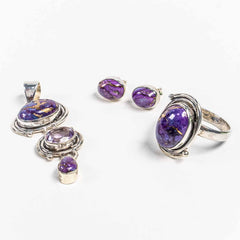 Set Bijuterii STILL Argint 925 - Pandantiv, Inel, Cercei, Turcoaz, Inel Reglabil, Mov