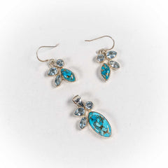 Set Bijuterii STILL Argint 925 - Pandantiv, Cercei, Turcoaz si Aquamarin, albastru